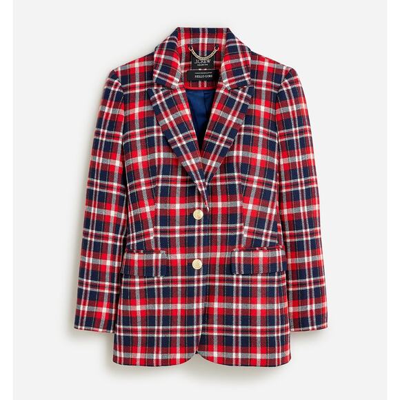 NEW J.Crew Collection Blazer Jacket Italian Plaid Holiday Preppy Red Navy US 2 - Picture 2 of 14
